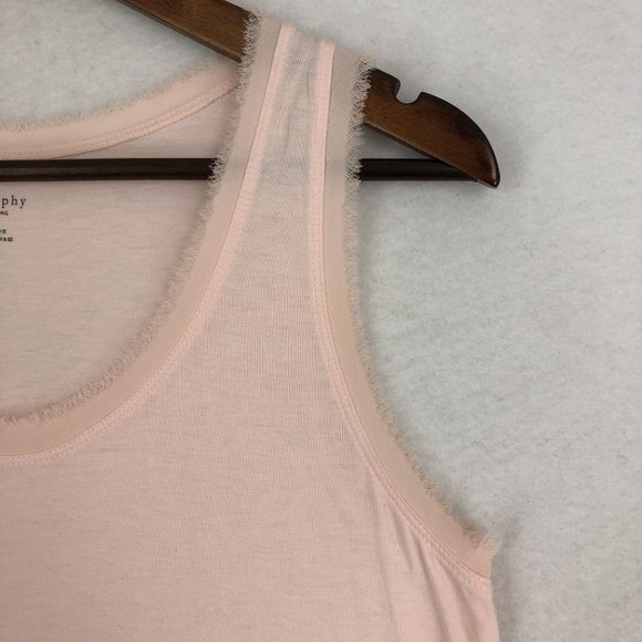 Philosophy Women's Size Medium Pink Semi-Sheer Frayed Trim Sleeveless Tank Top - Picture 3 of 10